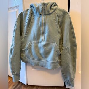 Lululemon Cropped Half-Zip Hoodie in Sage Green